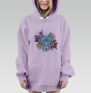 Мистическая лисья маска с цветами и колокольчиками, Hoodie Mjhigh Dig Mel, Fiolet, утепленная