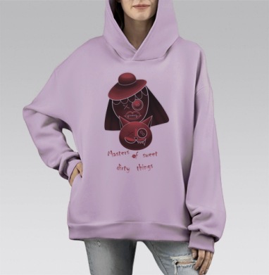 Мастера милых тёмных кукол в красно-серых тонах, Hoodie Mono Fiolet, оверсайз, утепленная