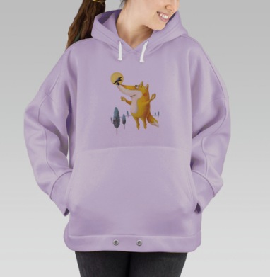 Теплая сцена дружбы: Лиса и ворона у солнца, Hoodie Oversize Fiolet