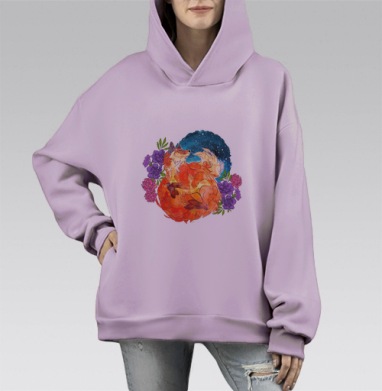 Мечтательный лис, Hoodie Mono Fiolet, оверсайз, утепленная