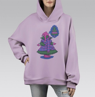 Милая елка в зимней одежде с мечтой о гламуре, Hoodie Mono Fiolet, оверсайз, утепленная