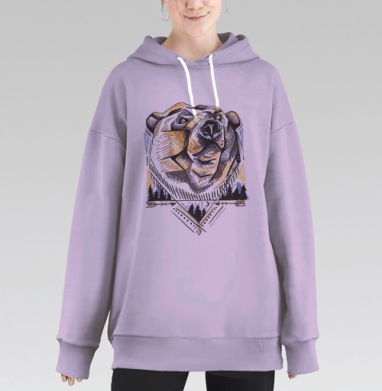 Медведь силы и мудрости в геометрическом стиле, Hoodie Long Oversize Fiolet