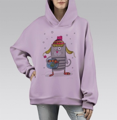 MEOW, Hoodie Mono Fiolet, оверсайз, утепленная