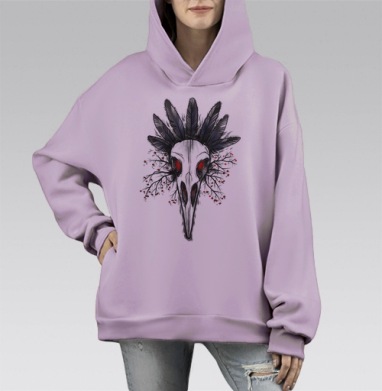 Мертвый Ворон., Hoodie Mono Fiolet, оверсайз, утепленная
