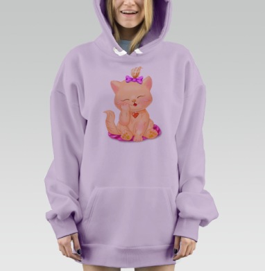 Милая киска котенок, Hoodie Mjhigh Dig Mel, Fiolet, утепленная