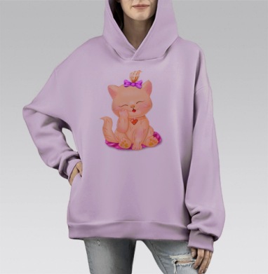 Милая киска котенок, Hoodie Mono Fiolet, оверсайз, утепленная