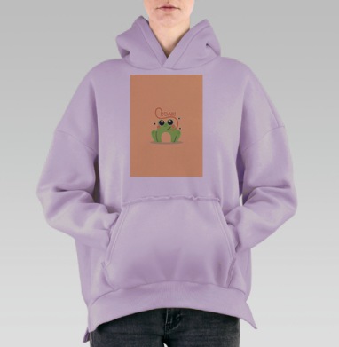 Милая лягушка с каллиграфическим языком «CROAK!», Hoodie Oversize Fiolet, утепленная