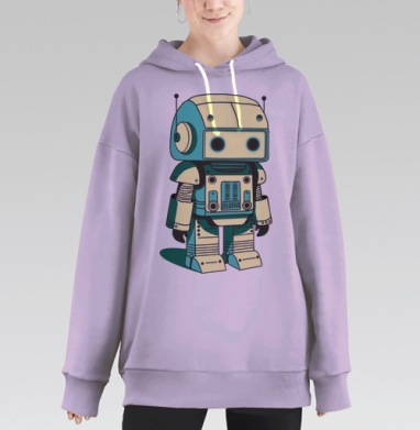 Ретро-робот в стиле винтажного футуризма, Hoodie Long Oversize Fiolet