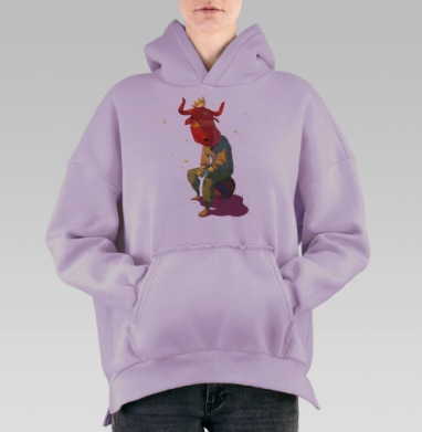 Красный бык в короне и бабочках, Hoodie Oversize Fiolet, утепленная
