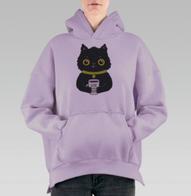 Милый черный кот с кружкой «HOME SWEET HOME», Hoodie Oversize Fiolet, утепленная