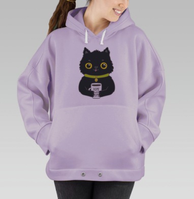 Милый черный кот с кружкой «HOME SWEET HOME», Hoodie Oversize Fiolet