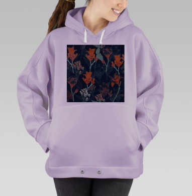 Элегантный ботанический принт цветов и ягод, Hoodie Oversize Fiolet