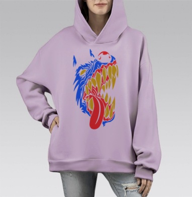 Морда злой собаки., Hoodie Mono Fiolet, оверсайз, утепленная