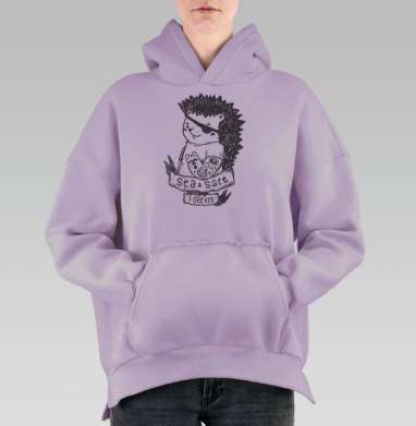 Ежик-пират в стиле скетча – очаровательный морской герой, Hoodie Oversize Fiolet, утепленная