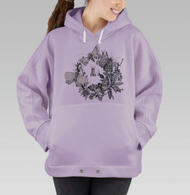 Венок из бабочек и мотыльков с листьями, Hoodie Oversize Fiolet