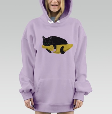 Пушистый кот с милым банановым другом, Hoodie Mjhigh Dig Mel, Fiolet, утепленная