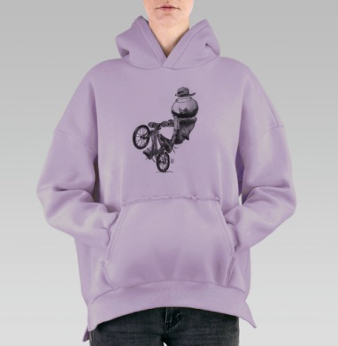 Велосипедист с аквариумом на голове в графическом скетче, Hoodie Oversize Fiolet, утепленная