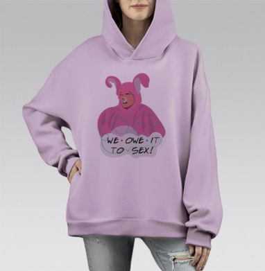 Мужчина в розовом костюме кролика веселая ирония секс, Hoodie Mono Fiolet, оверсайз, утепленная