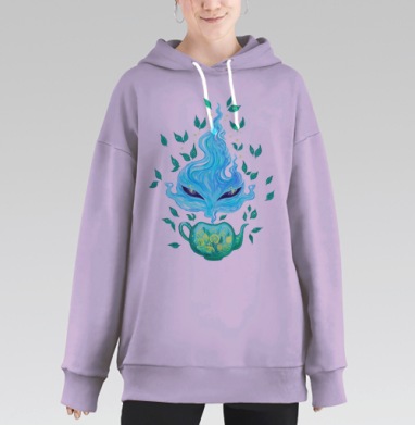 Волшебный дух заваривания бирюзового чая, Hoodie Long Oversize Fiolet