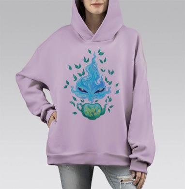 Волшебный дух заваривания бирюзового чая, Hoodie Mono Fiolet, оверсайз, утепленная