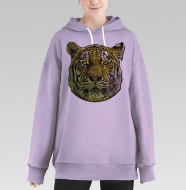 Яркий портрет тигра в стиле витраж, Hoodie Long Oversize Fiolet