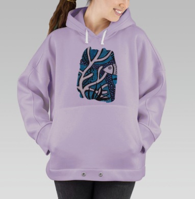 Гармония подводного мира с рыбкой и кораллами, Hoodie Oversize Fiolet