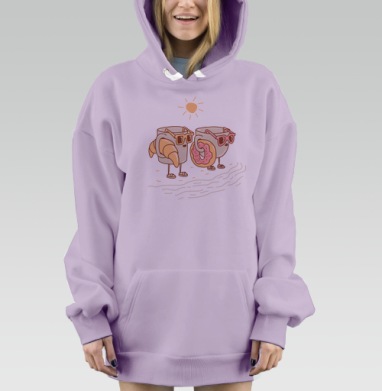Веселая пара кружек на пляже с завтраком, Hoodie Mjhigh Dig Mel, Fiolet, утепленная