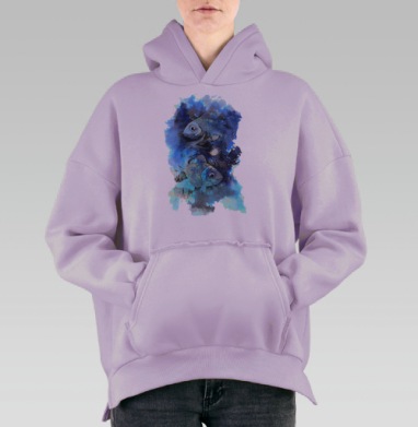 Акварельные рыбы в мистическом синем водовороте, Hoodie Oversize Fiolet, утепленная