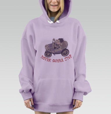 Хот-род бунтарь с надписью NEVER GONNA STOP, Hoodie Mjhigh Dig Mel, Fiolet, утепленная