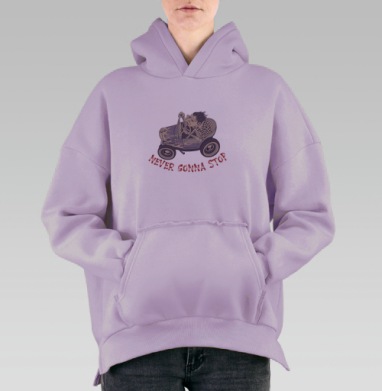 Хот-род бунтарь с надписью NEVER GONNA STOP, Hoodie Oversize Fiolet, утепленная