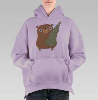 Медведь с рождественской ёлкой тепла и уюта, Hoodie Oversize Fiolet, утепленная