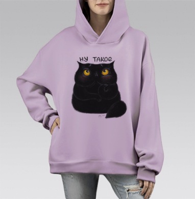 Ну такой кот, Hoodie Mono Fiolet, оверсайз, утепленная