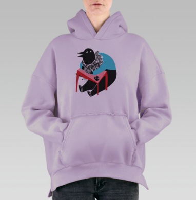 Объятия птицы с малым столом – обнимание у чашки, Hoodie Oversize Fiolet, утепленная
