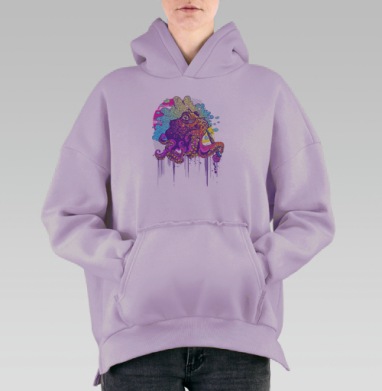 Крутой осьминог в солнечных очках с вейпом, Hoodie Oversize Fiolet, утепленная