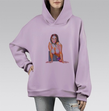 Обнажённая модель в динамичной позе с яркими оттенками телесного, Hoodie Mono Fiolet, оверсайз, утепленная