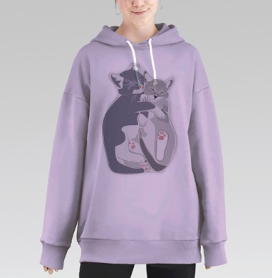 Нежные объятия двух котят — символ гармонии, Hoodie Long Oversize Fiolet