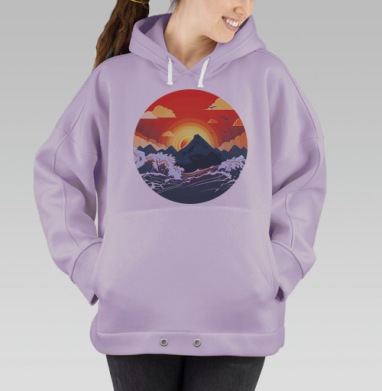 Драматический закат над морем и горами, Hoodie Oversize Fiolet