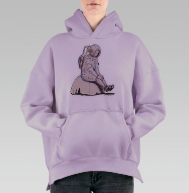 Меланхоличный космонавт в мягкой позе, Hoodie Oversize Fiolet, утепленная