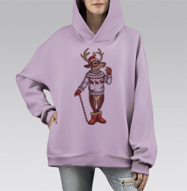 Олень санты, Hoodie Mono Fiolet, оверсайз, утепленная