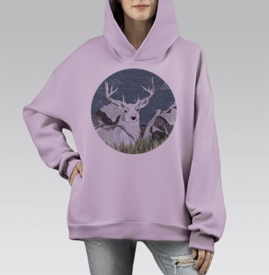ОЛЕНЬ В ГОРАХ, Hoodie Mono Fiolet, оверсайз, утепленная