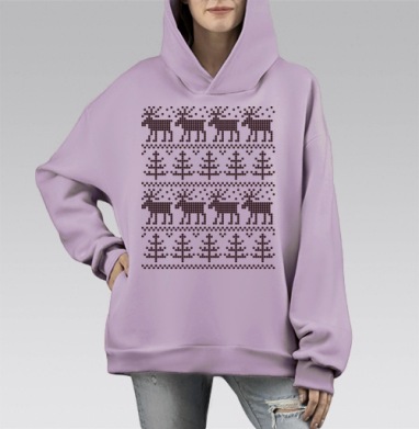 Олени в лесу, Hoodie Mono Fiolet, оверсайз, утепленная