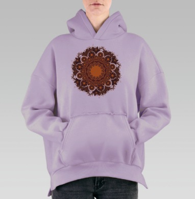 Декоративная мандала в тёплых оранжево-коричневых тонах, Hoodie Oversize Fiolet, утепленная