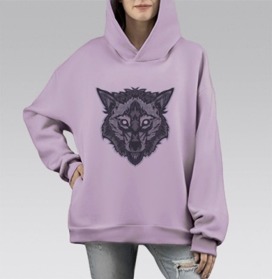 Оскалившийся волк, Hoodie Mono Fiolet, оверсайз, утепленная