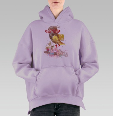 Яркая птица-турист в отпускном образе, Hoodie Oversize Fiolet, утепленная