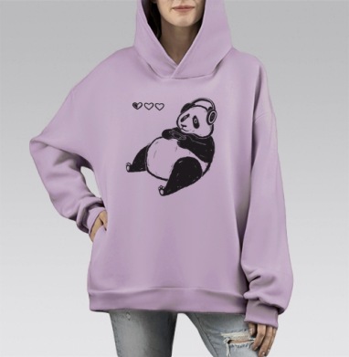 Панда-геймер с геймпадом и сердечками жизни, Hoodie Mono Fiolet, оверсайз, утепленная