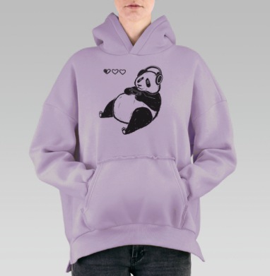 Панда-геймер с геймпадом и сердечками жизни, Hoodie Oversize Fiolet, утепленная