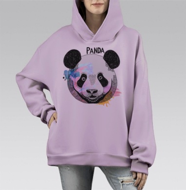 Панда. графика, Hoodie Mono Fiolet, оверсайз, утепленная