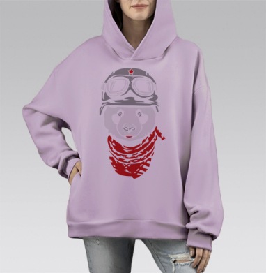 Панда байкер., Hoodie Mono Fiolet, оверсайз, утепленная