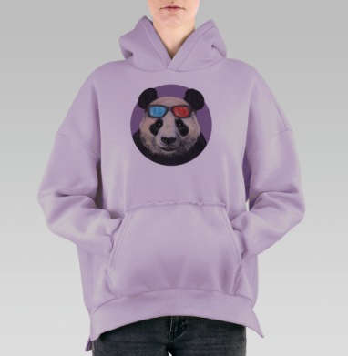 Стилизация панды в 3D-очках – яркая иллюстрация, Hoodie Oversize Fiolet, утепленная