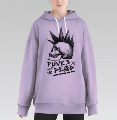 Череп с ирокезом PUNKS NOT DEAD – панк-графика, Hoodie Long Oversize Fiolet